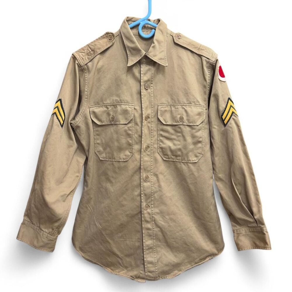 Vintage 1950s US Military Khaki Uniform Twill Shirt 15x32 size M